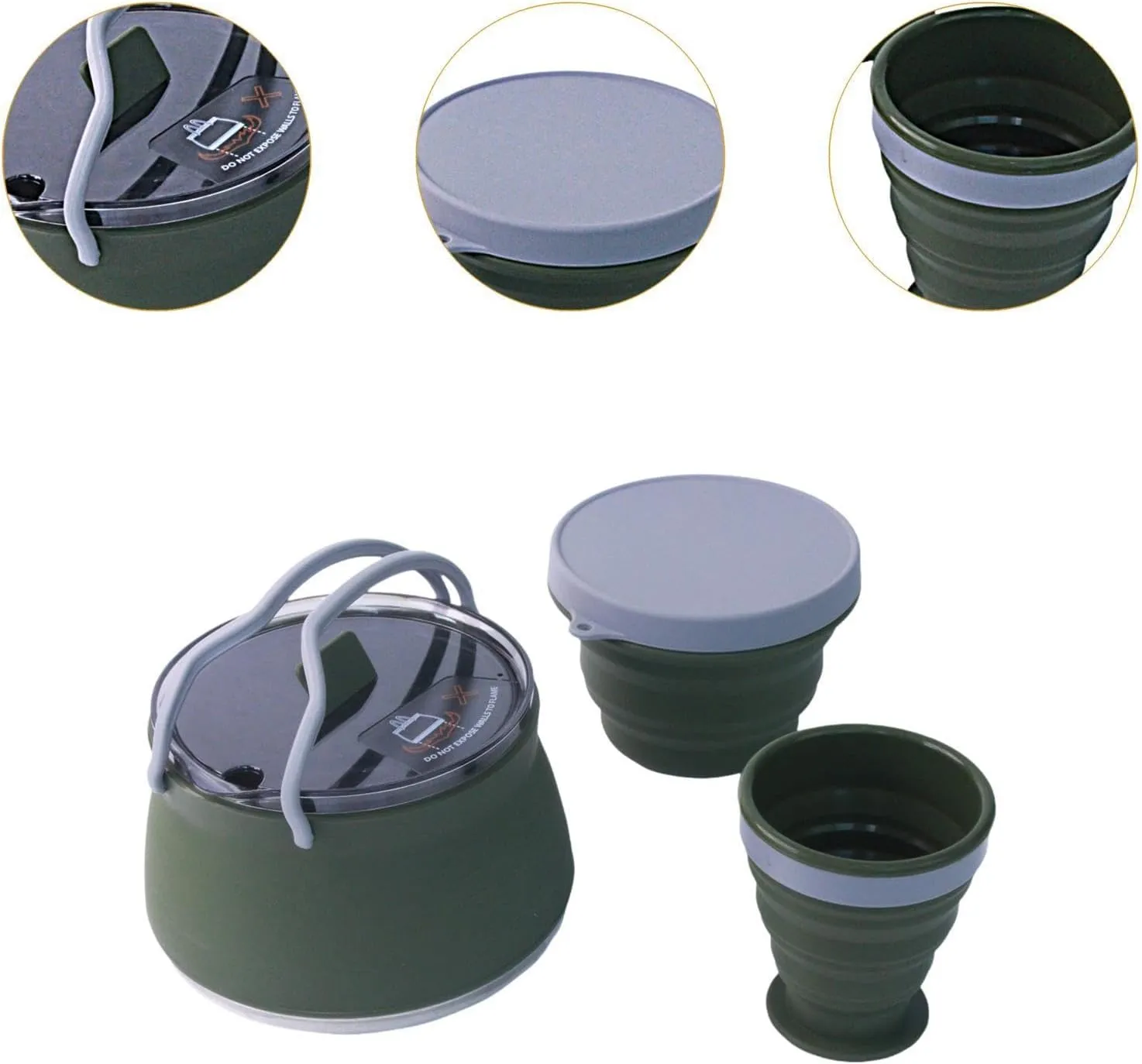 Folding Camping Kettle Silicone Kettle Tea Kettle Water Boiler Tea Pot for Fishing Hiking Backpacking Traveling Equipment