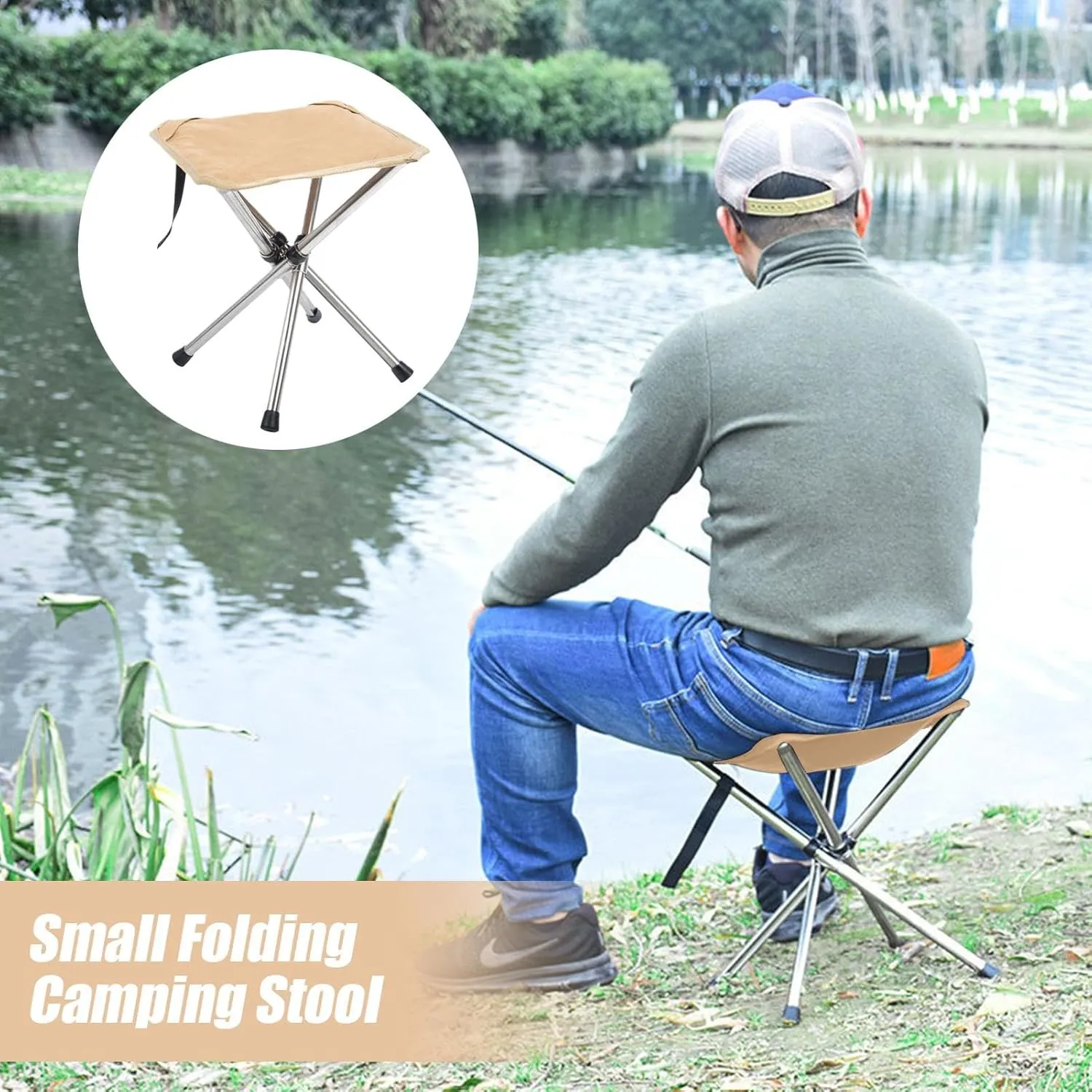 Folding Camping Stool Chair - Compact Stool Foldable, Portable Chair Stool | Lightweight Stainless Steels Bracket Seat, Stool Outdoor Stool, Camp Stool for Outdoor Gardening Fishing Gardening and Bea