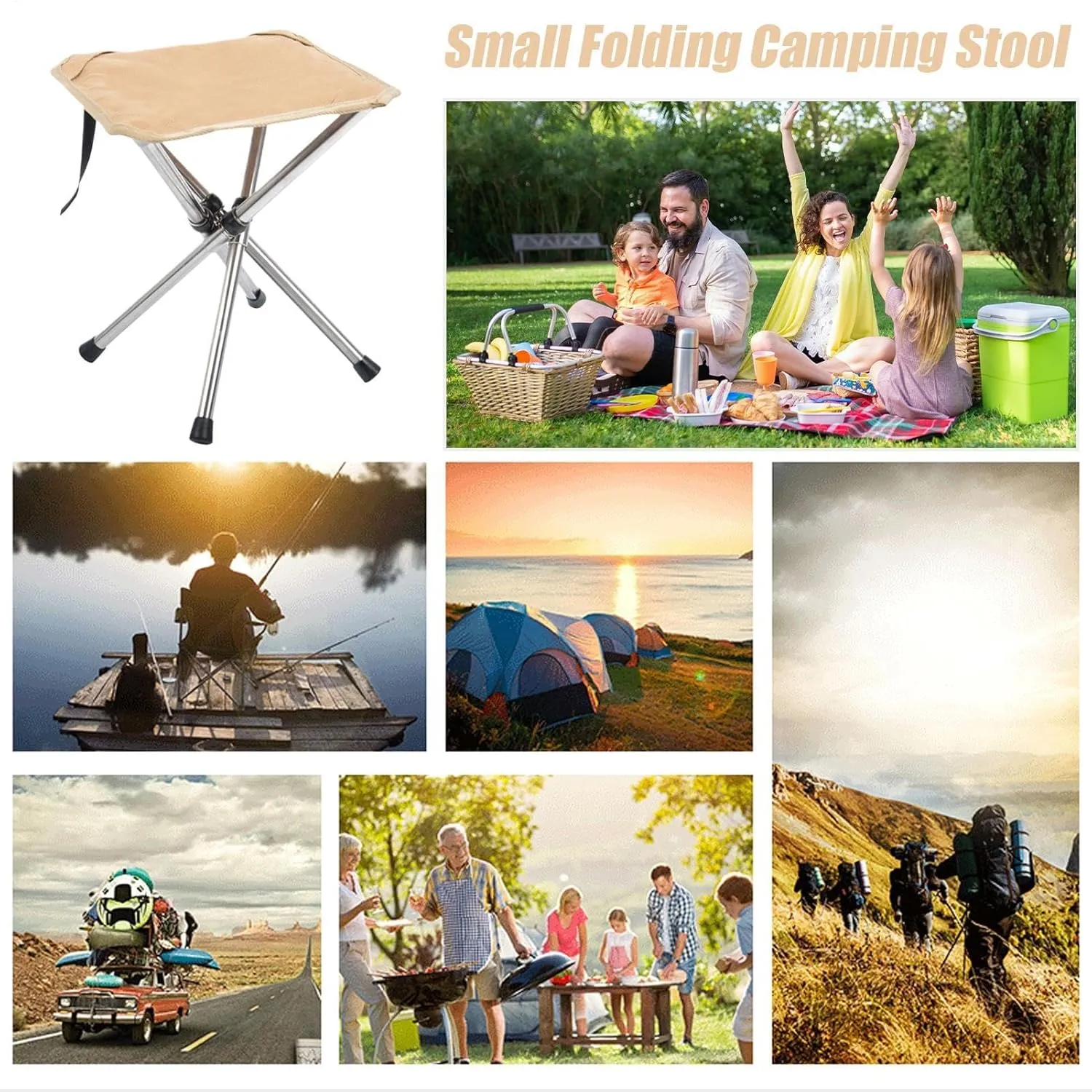 Folding Camping Stool Chair - Compact Stool Foldable, Portable Chair Stool | Lightweight Stainless Steels Bracket Seat, Stool Outdoor Stool, Camp Stool for Outdoor Gardening Fishing Gardening and Bea