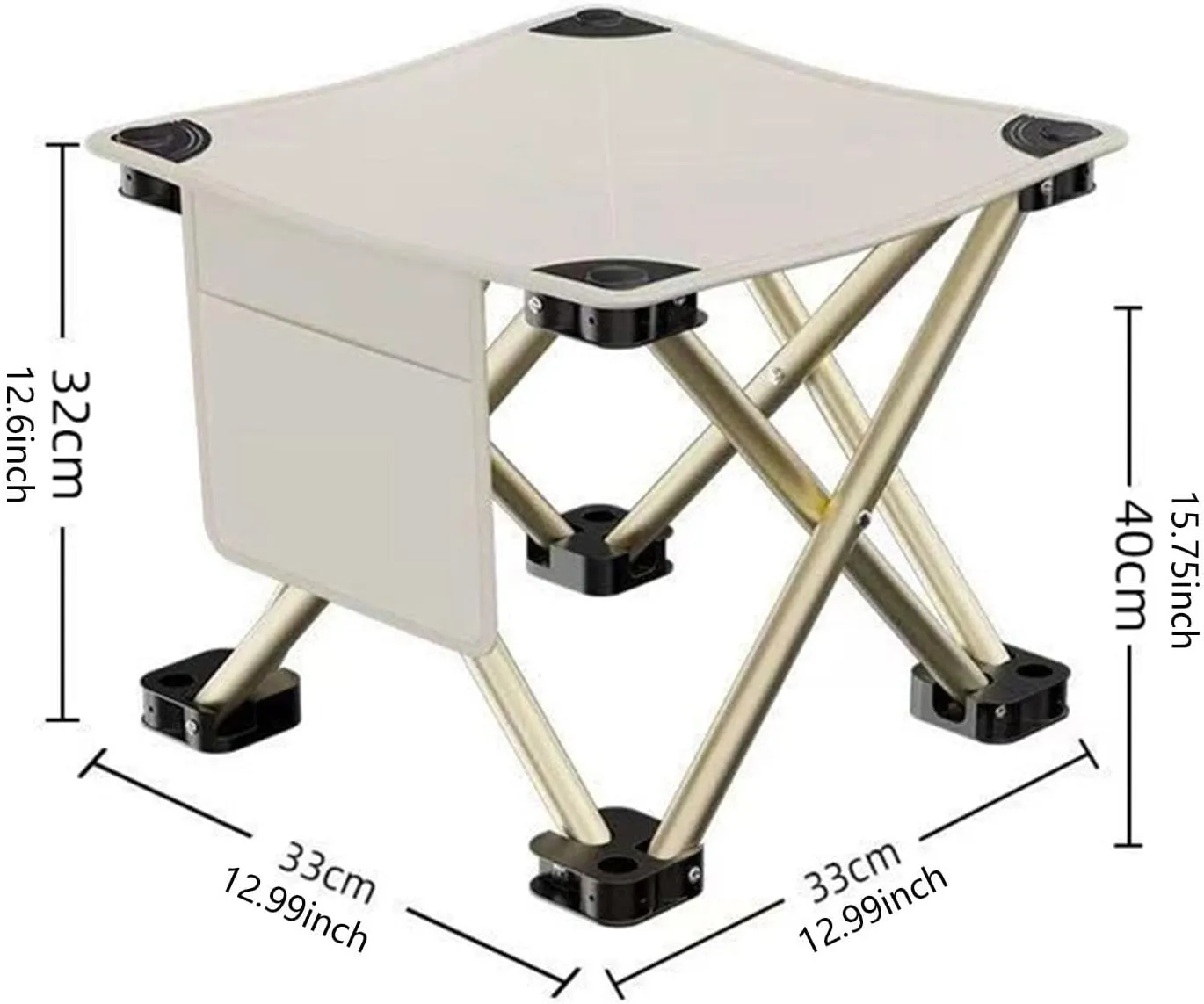 Folding Camping Stool Footstool Sturdy Lightweight Portable Small Foldable Chair for Barbecue Camping Fishing Outdoor Garden, White, 33cmx33cmx32cm