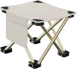 Folding Camping Stool Footstool Sturdy Lightweight Portable Small Foldable Chair for Barbecue Camping Fishing Outdoor Garden, White, 33cmx33cmx32cm