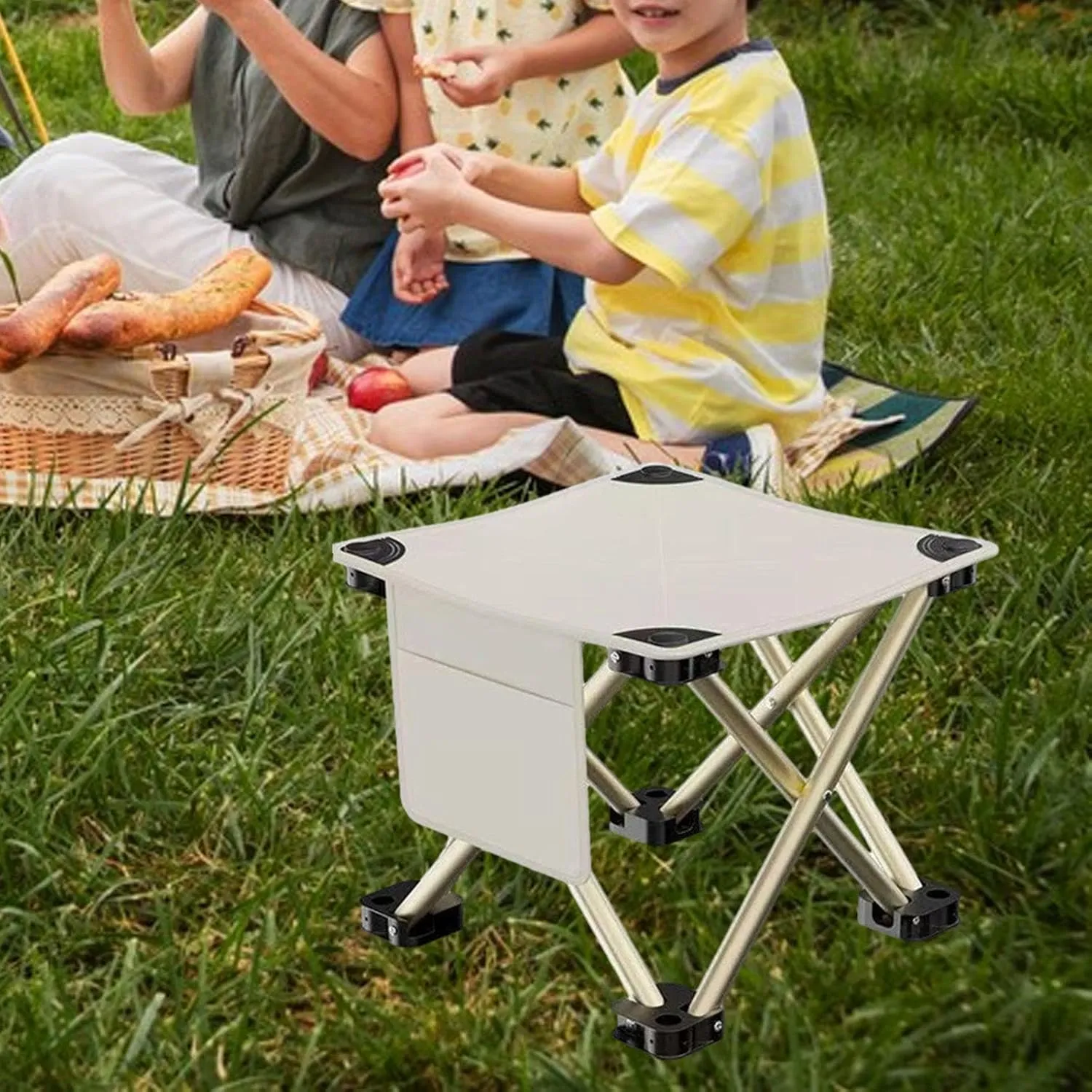 Folding Camping Stool Footstool Sturdy Lightweight Portable Small Foldable Chair for Barbecue Camping Fishing Outdoor Garden, White, 33cmx33cmx32cm