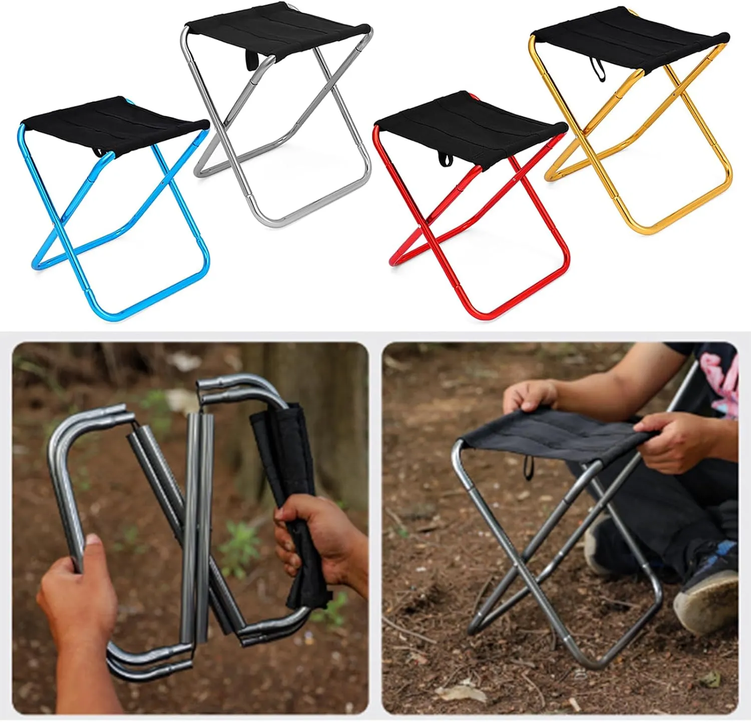 Folding Camping Stool Portable Seats Little Fishing Chair Foldable Camp Stool for Camping Fishing Hikings Gardenings Light Weights Camping Stool Outdoor Foldable Portable Folding Stool Fishing Chair