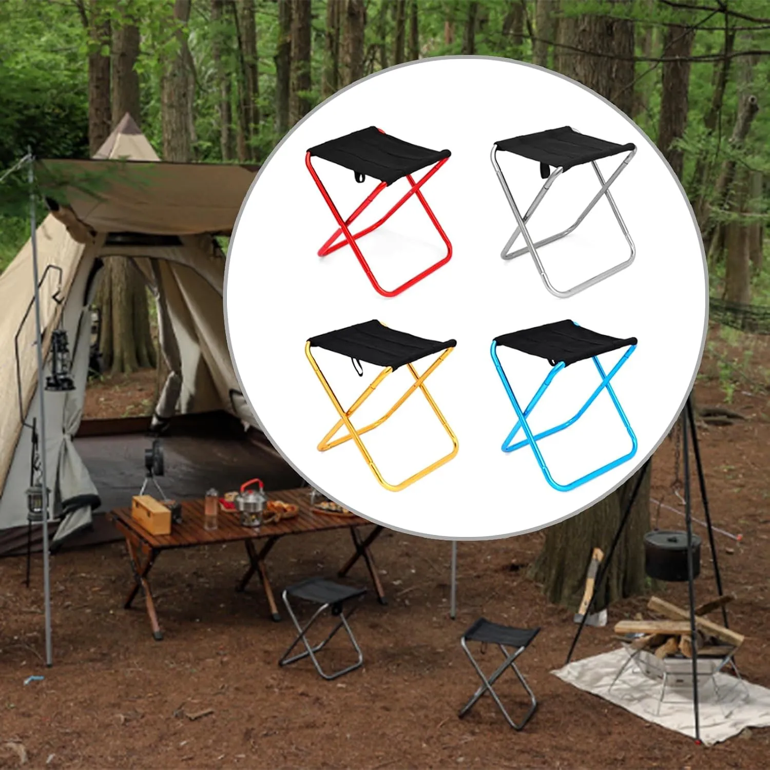 Folding Camping Stool Portable Seats Little Fishing Chair Foldable Camp Stool for Camping Fishing Hikings Gardenings Light Weights Camping Stool Outdoor Foldable Portable Folding Stool Fishing Chair