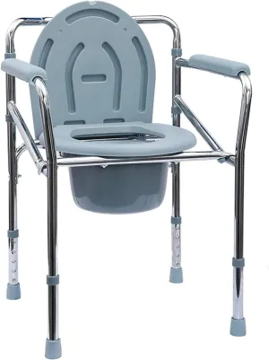 Folding Camping Toilet Chair - Toilet Seat Commode - Shower Chair- Adjust Height - Non-Slip Rubber Tips - for Camping, Hiking, Trips, Elderly