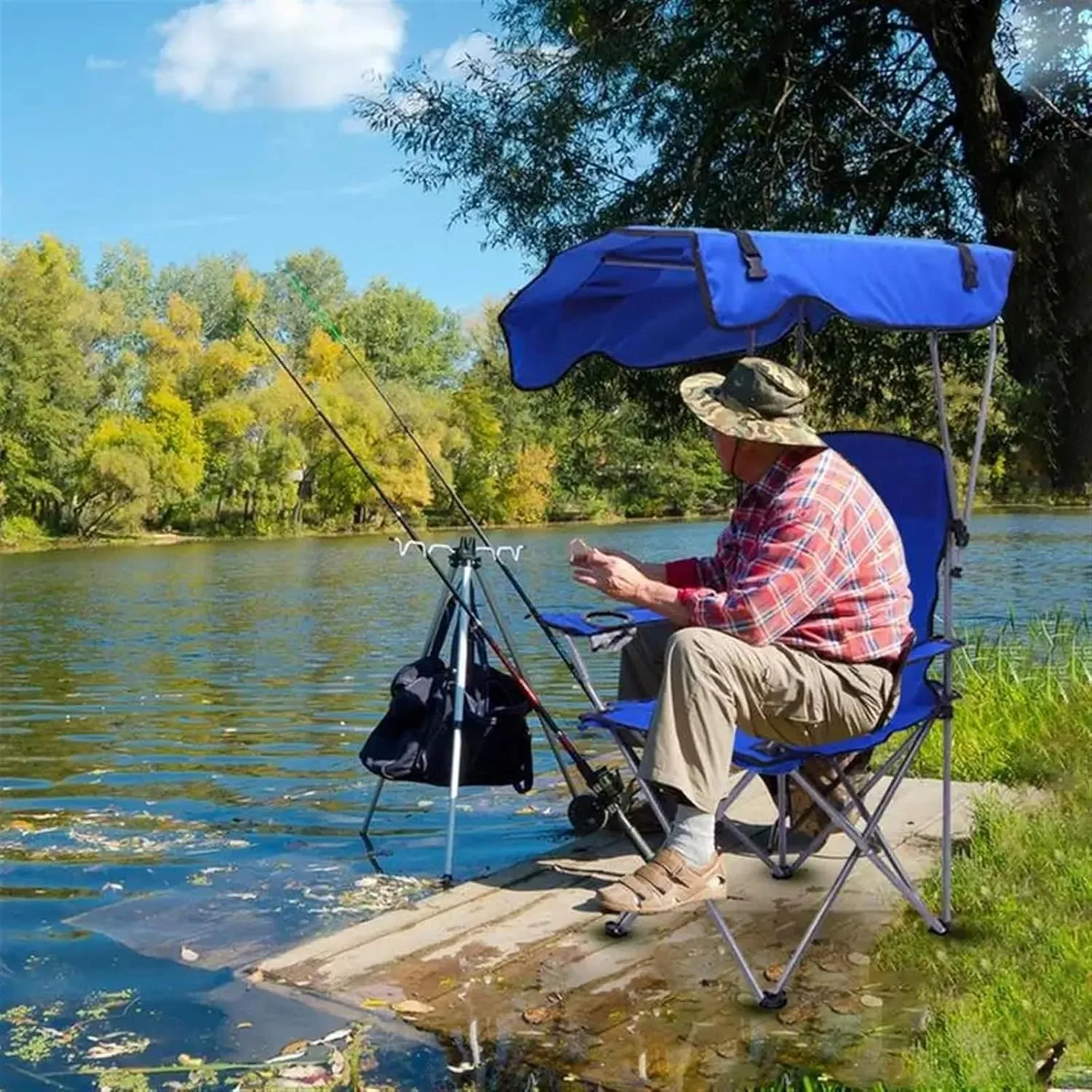 Folding Canopy Chair with Shade Portable Recliner Beach for Outdoor Lawn Camping Picnic Fishing Comfortable Seat