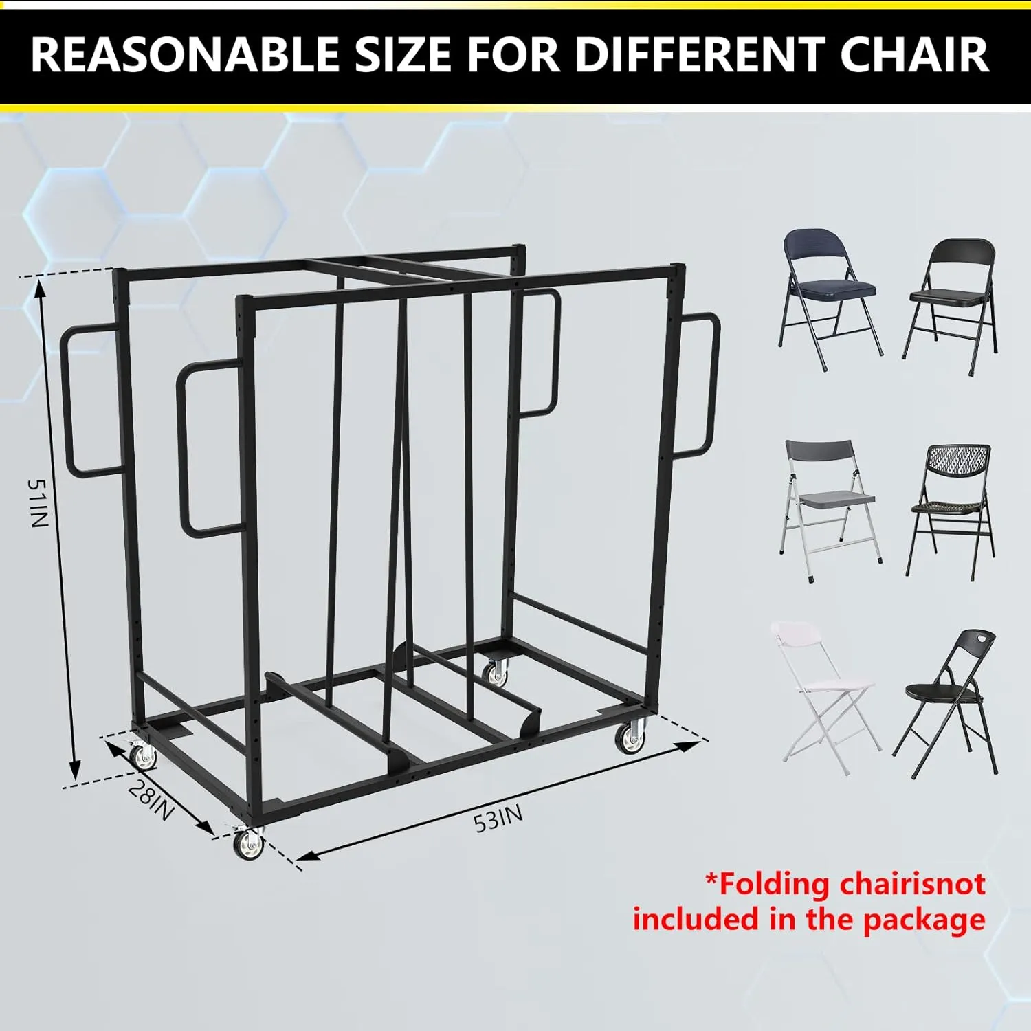 Folding Chair Cart, Folding Chair Dolly With Angle Stacking And 500LBS Capacity For 32 Folding Chair Sturdy Construction Chair Storage Cart With 4Inch Rubber Wheels Easy To Move And Space Optimization