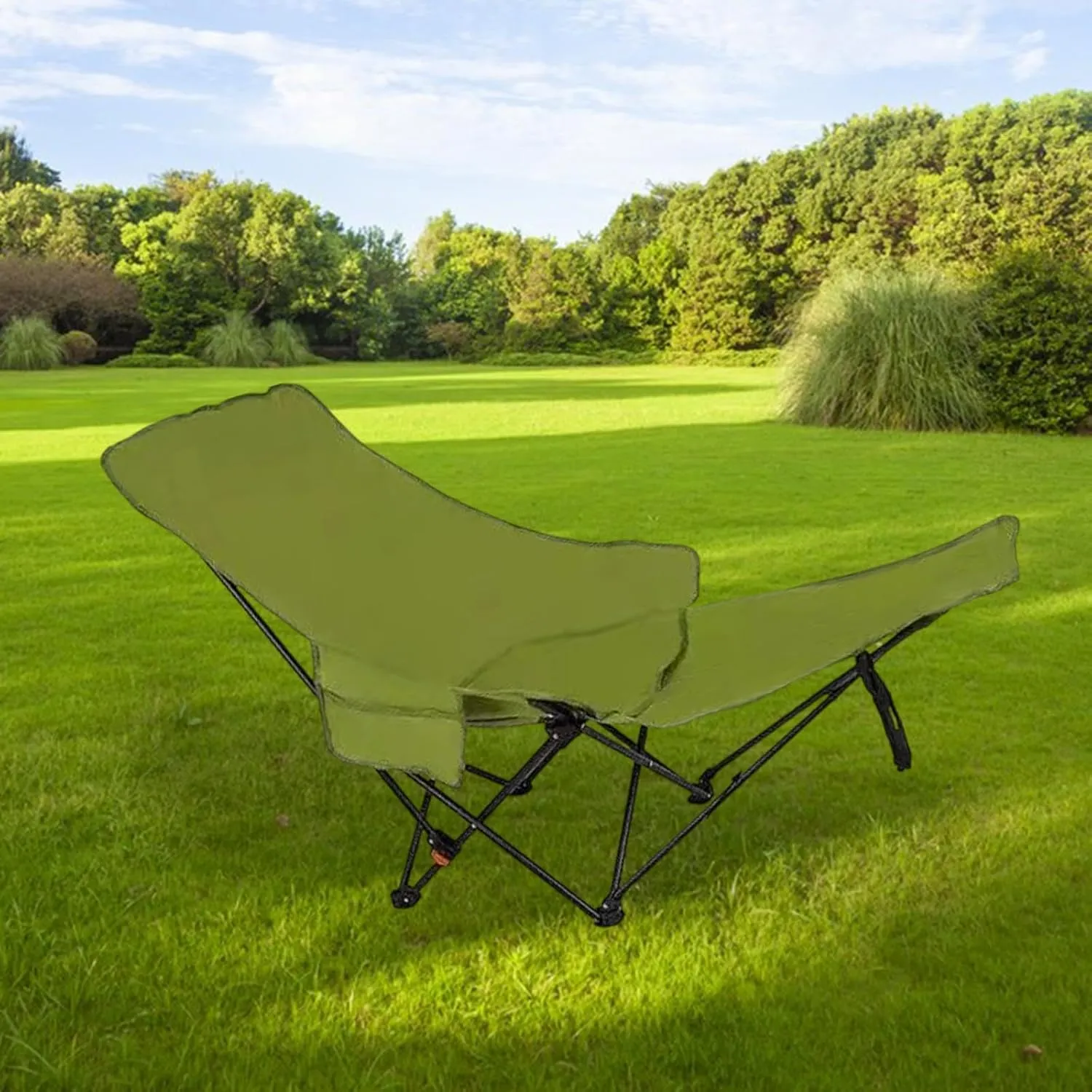 Folding Chaise Lounge Chair Reclining Chair Lightweight Foldable Recliner Lounger for Camping Hiking Garden Outdoor Traveling, Green