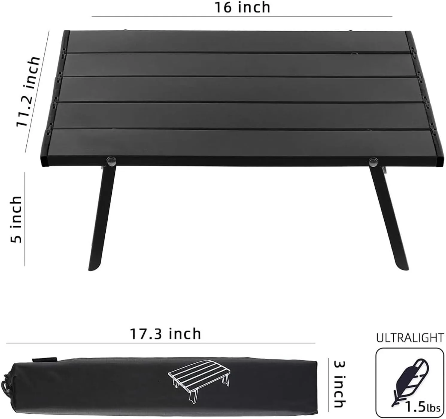 Folding Dining Table Ultralight Outdoor Camping Portable Table Foldable Mini for Tours Bea Tent Picnic Barbecue Tableware Folding Computer Desk (Color : Black)