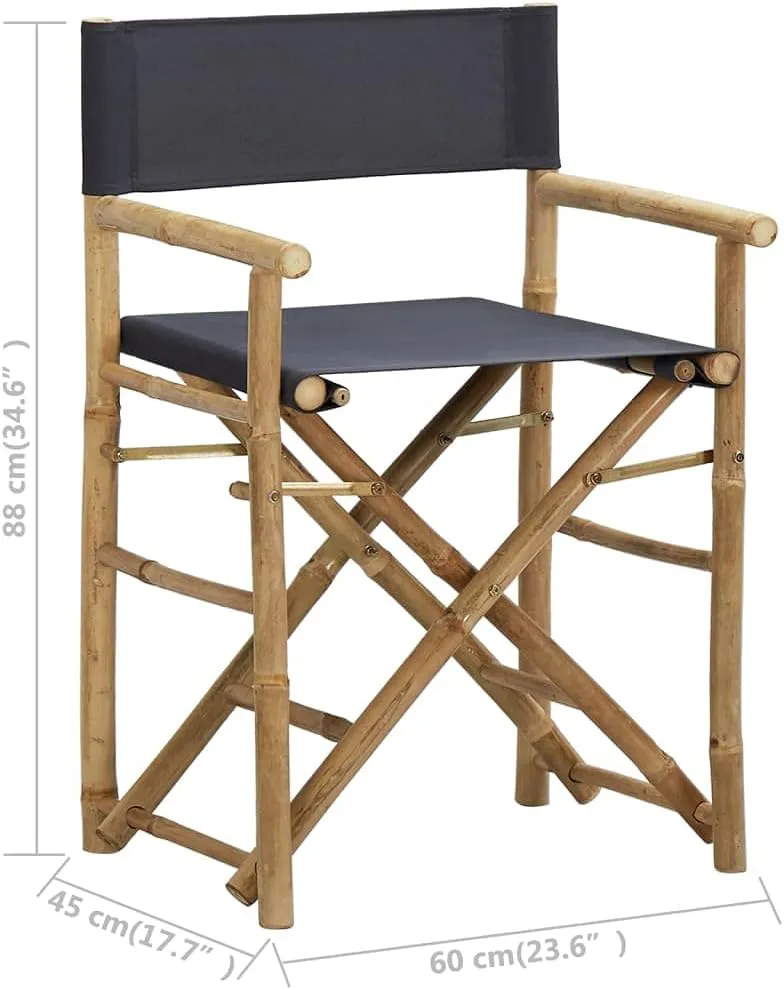 Folding Director's Chairs 2 pcs Dark Gray Bamboo and Fabric Lounge Chair Patio Furniture Outdoor Chairs for Garden, Beach, and Camping