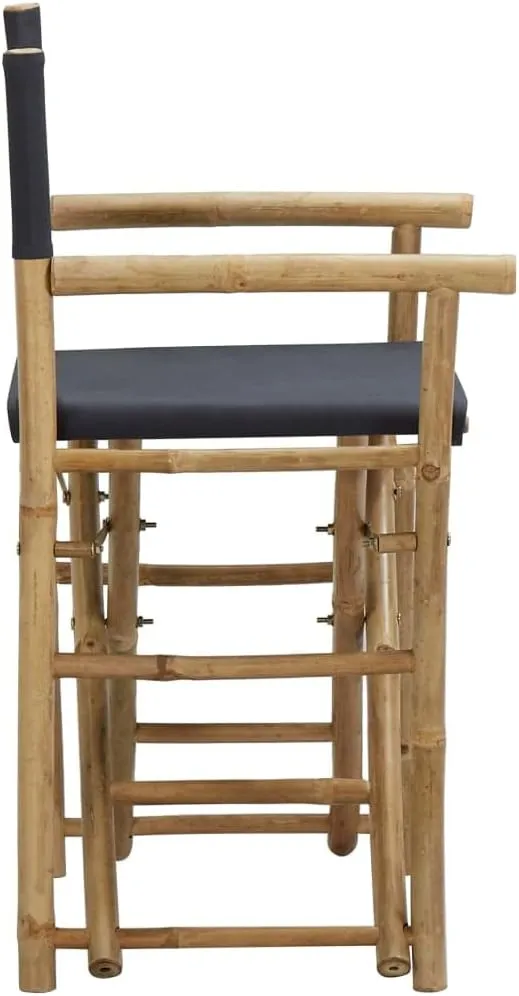 Folding Director's Chairs 2 pcs Dark Gray Bamboo and Fabric Lounge Chair Patio Furniture Outdoor Chairs for Garden, Beach, and Camping
