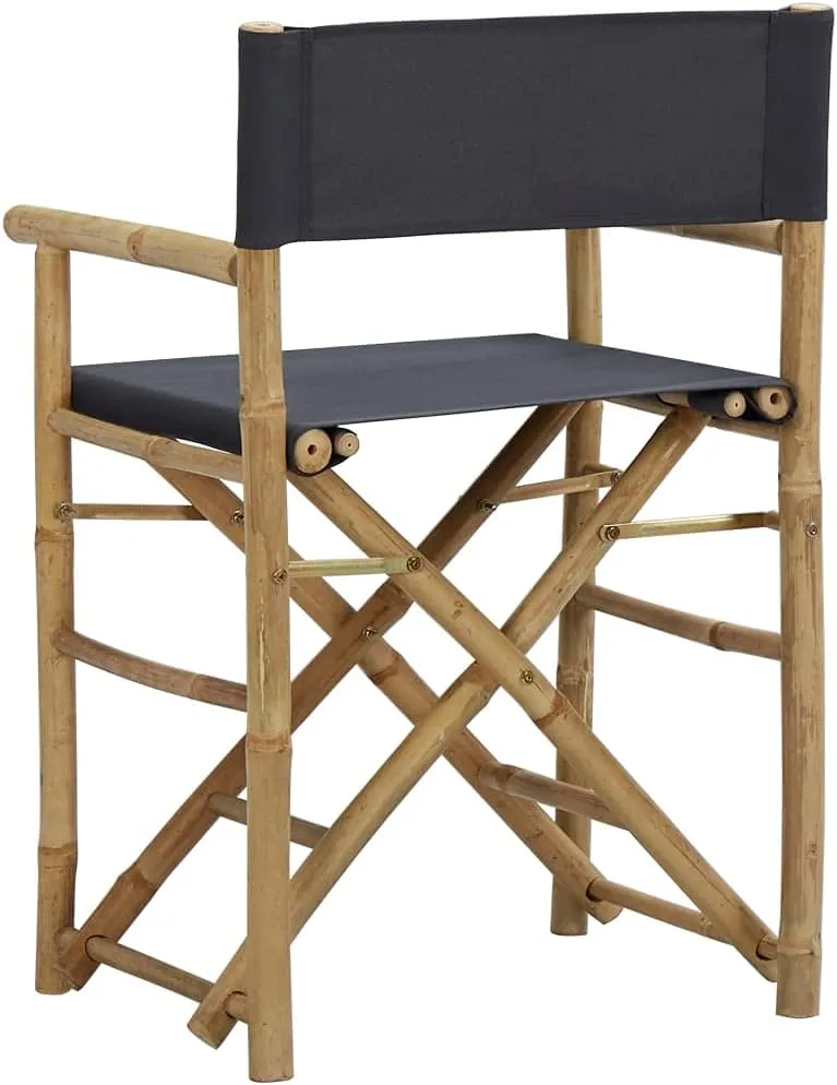 Folding Director's Chairs 2 pcs Dark Gray Bamboo and Fabric Lounge Chair Patio Furniture Outdoor Chairs for Garden, Beach, and Camping