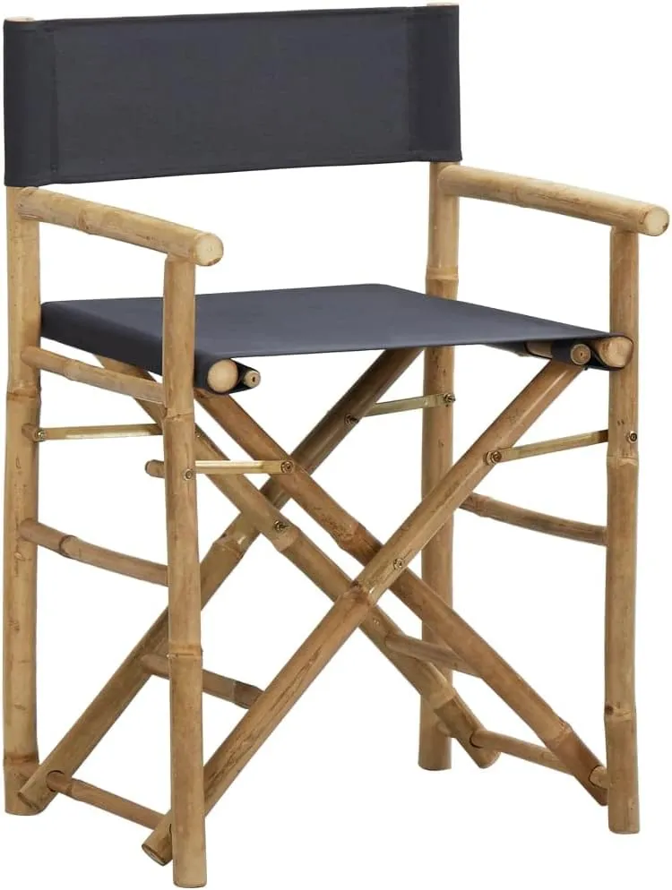 Folding Director's Chairs 2 pcs Dark Gray Bamboo and Fabric Lounge Chair Patio Furniture Outdoor Chairs for Garden, Beach, and Camping