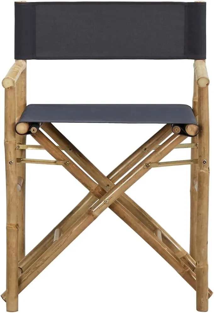 Folding Director's Chairs 2 pcs Dark Gray Bamboo and Fabric Lounge Chair Patio Furniture Outdoor Chairs for Garden, Beach, and Camping