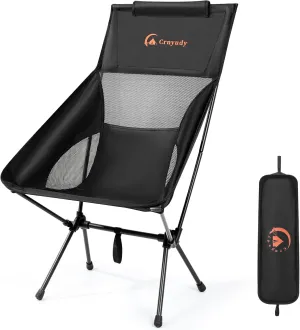 Folding High Back Camping Chair for Outside,Portable Camp Chair for Adults, Lightweight Compact with Carry Bag, for Hiking Lawn Picnic&Fishing(Black)