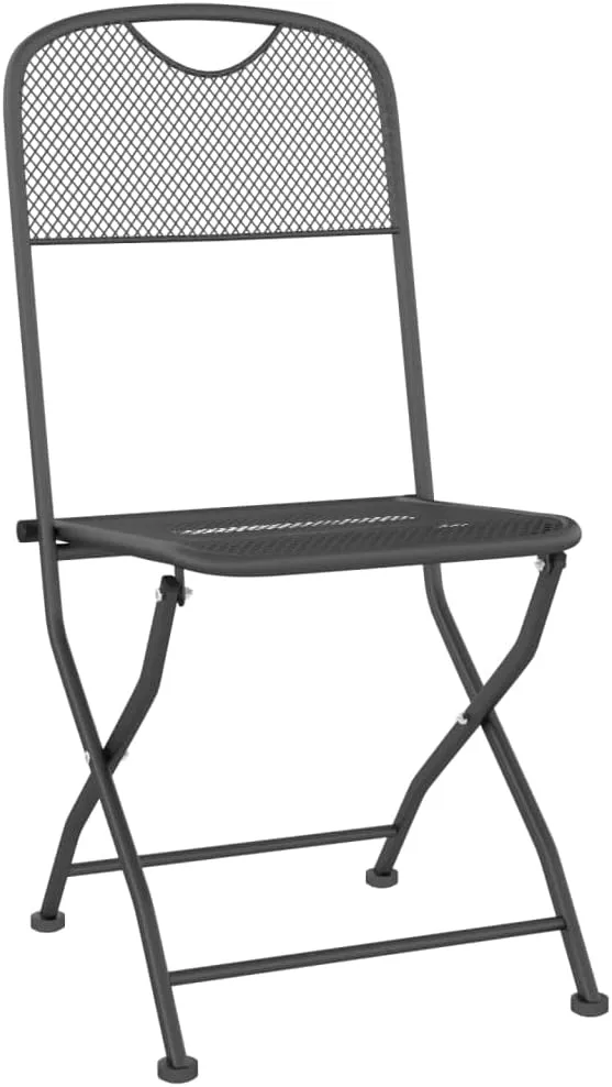 Folding Patio Chairs 2 Pack Outdoor Metal Mesh Lounge Chairs Anthracite for Camping Beach Poolside Backyard Porch