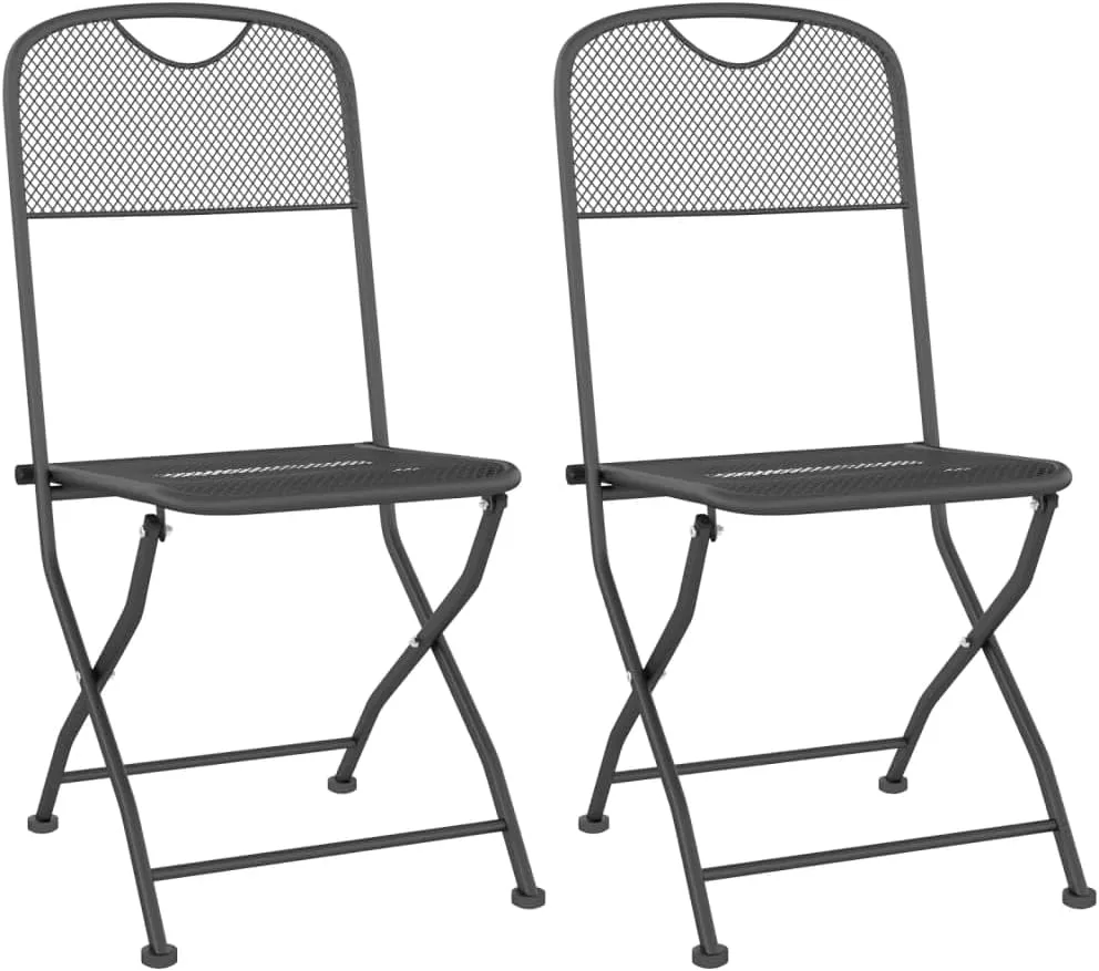 Folding Patio Chairs 2 Pack Outdoor Metal Mesh Lounge Chairs Anthracite for Camping Beach Poolside Backyard Porch