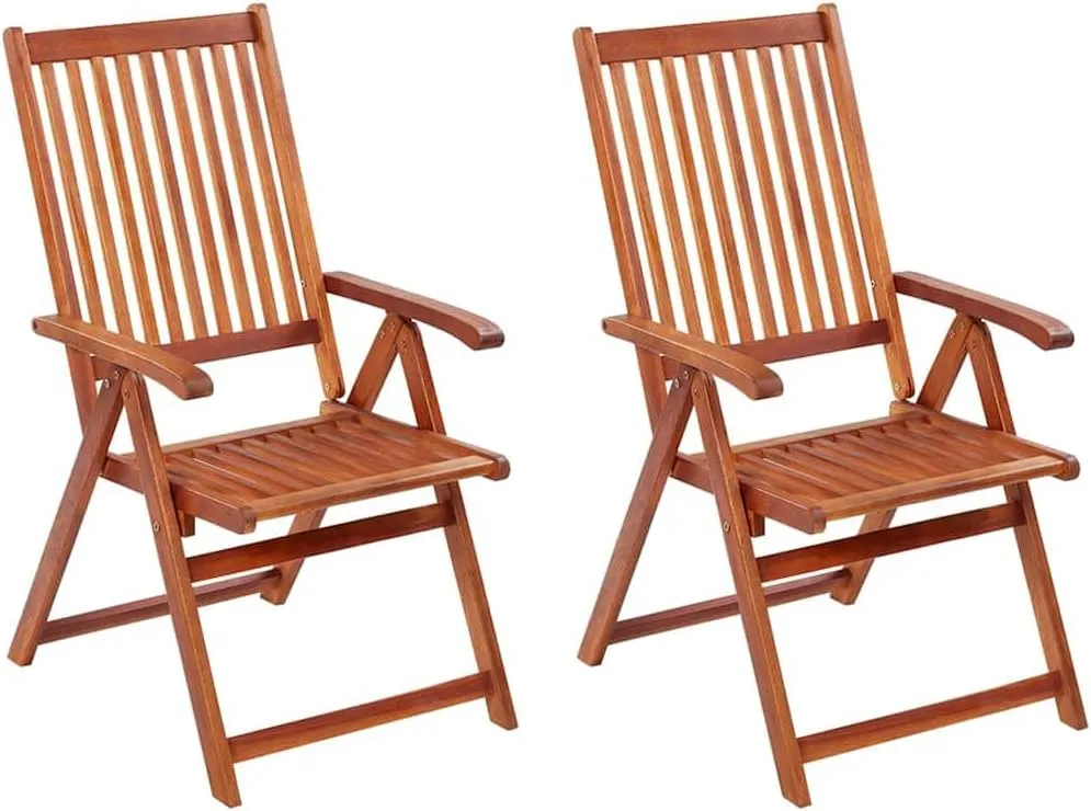Folding Patio Chairs 2 Pcs Solid Acacia Wood Brown Adjustable 5 Positions Outdoor Chairs for Patio, Terrace, Garden, Dining, and Lounge