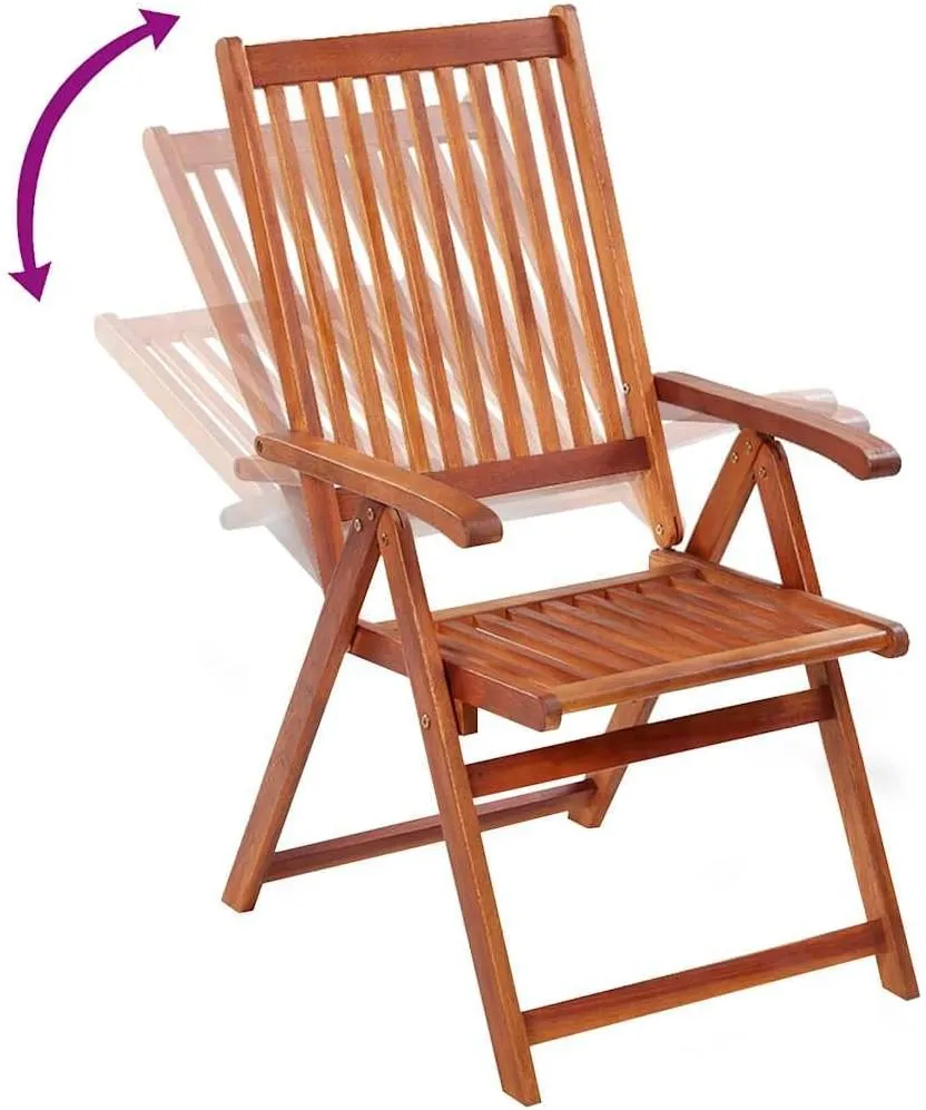 Folding Patio Chairs 2 Pcs Solid Acacia Wood Brown Adjustable 5 Positions Outdoor Chairs for Patio, Terrace, Garden, Dining, and Lounge