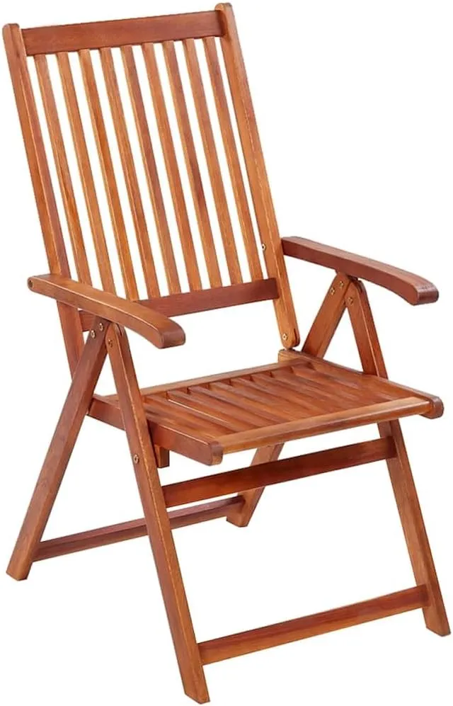Folding Patio Chairs 2 Pcs Solid Acacia Wood Brown Adjustable 5 Positions Outdoor Chairs for Patio, Terrace, Garden, Dining, and Lounge