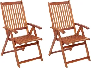 Folding Patio Chairs 2 Pcs Solid Acacia Wood Brown Adjustable 5 Positions Outdoor Chairs for Patio, Terrace, Garden, Dining, and Lounge