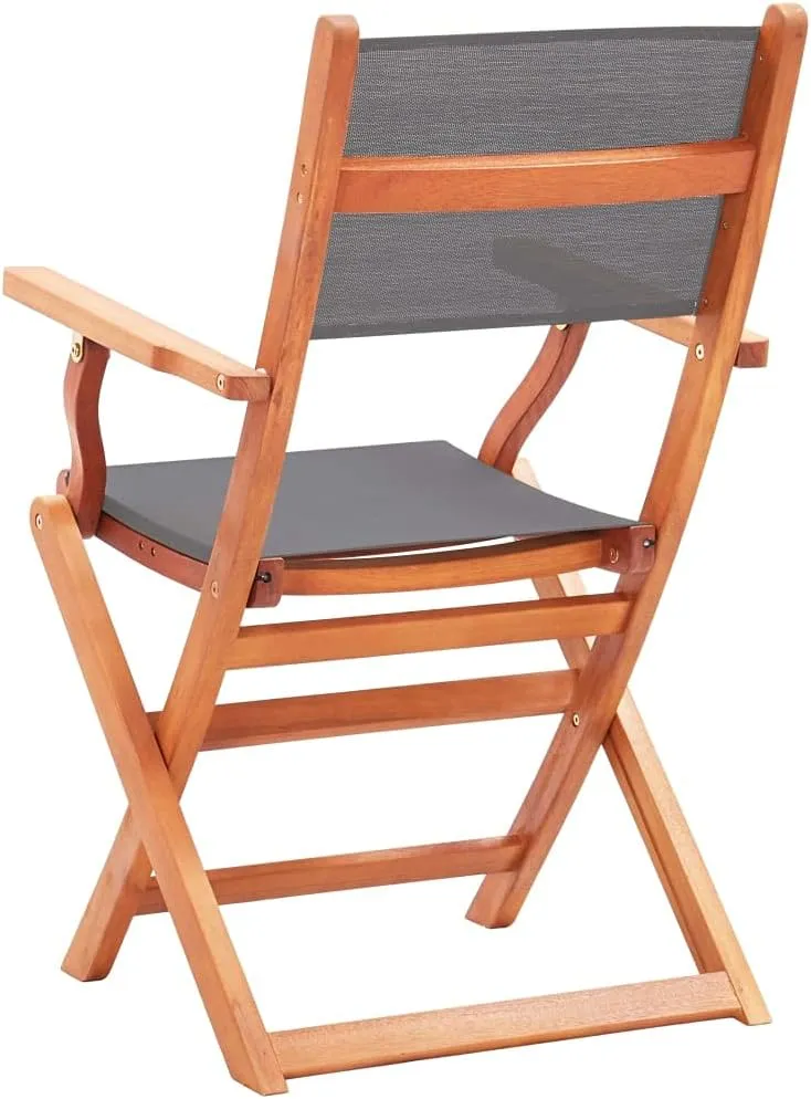 Folding Patio Chairs 4 pcs Gray Solid Wood Eucalyptus and Textilene,Patio Dining Chairs,Garden Seat,Outdoor Chair for Outdoor Relaxation
