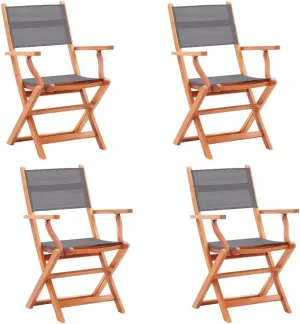 Folding Patio Chairs 4 pcs Gray Solid Wood Eucalyptus and Textilene,Patio Dining Chairs,Garden Seat,Outdoor Chair for Outdoor Relaxation