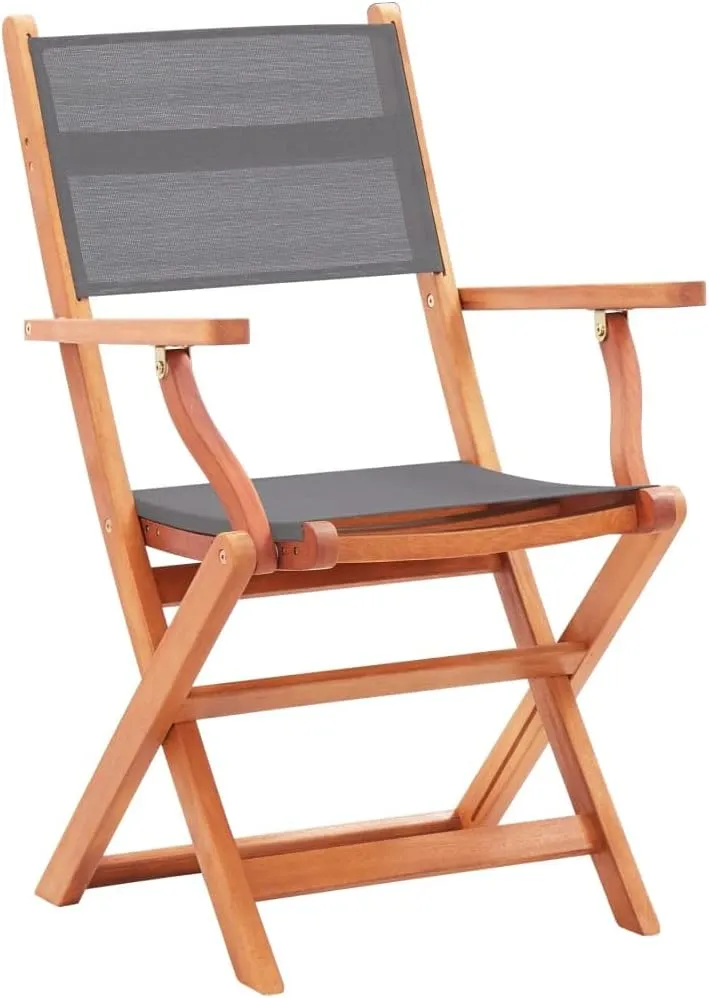 Folding Patio Chairs 4 pcs Gray Solid Wood Eucalyptus and Textilene,Patio Dining Chairs,Garden Seat,Outdoor Chair for Outdoor Relaxation
