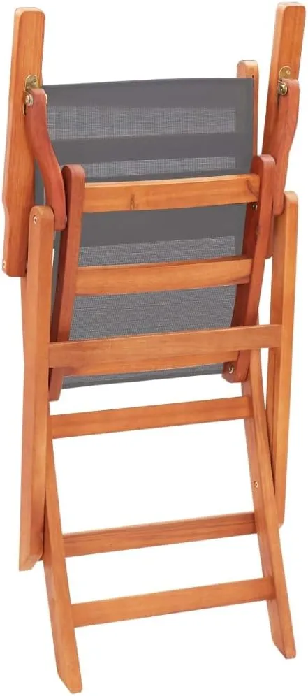 Folding Patio Chairs 4 pcs Gray Solid Wood Eucalyptus and Textilene,Patio Dining Chairs,Garden Seat,Outdoor Chair for Outdoor Relaxation