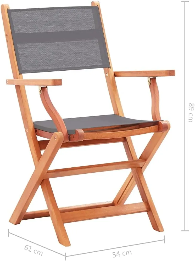 Folding Patio Chairs 4 pcs Gray Solid Wood Eucalyptus and Textilene,Patio Dining Chairs,Garden Seat,Outdoor Chair for Outdoor Relaxation