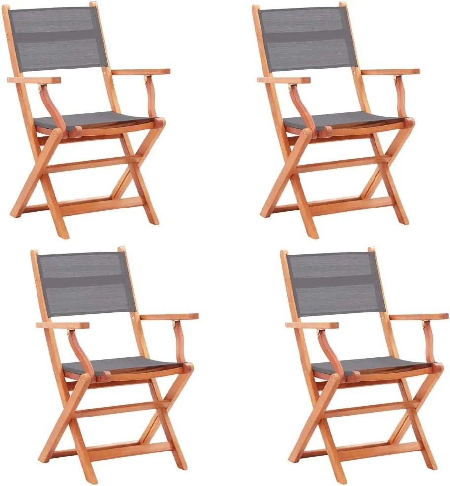 Folding Patio Chairs 4 pcs Gray Solid Wood Eucalyptus and Textilene,Patio Dining Chairs,Garden Seat,Outdoor Chair for Outdoor Relaxation