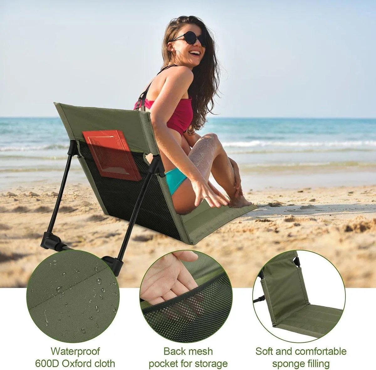 Folding Portable Camping Chair Lightweight Stool with Backrest Outdoor Bench