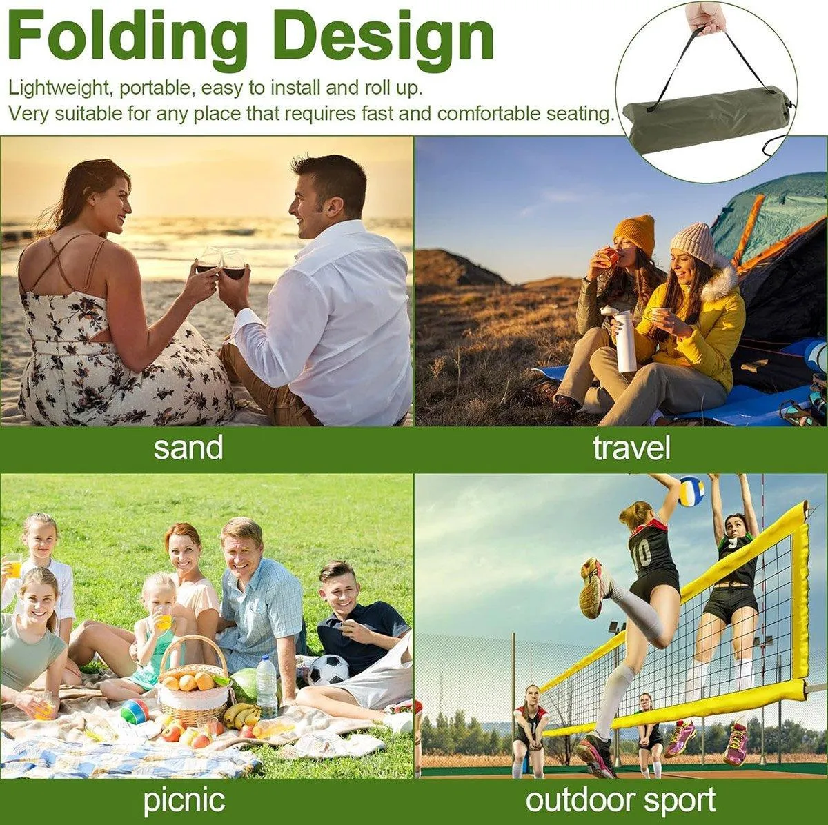 Folding Portable Camping Chair Lightweight Stool with Backrest Outdoor Bench