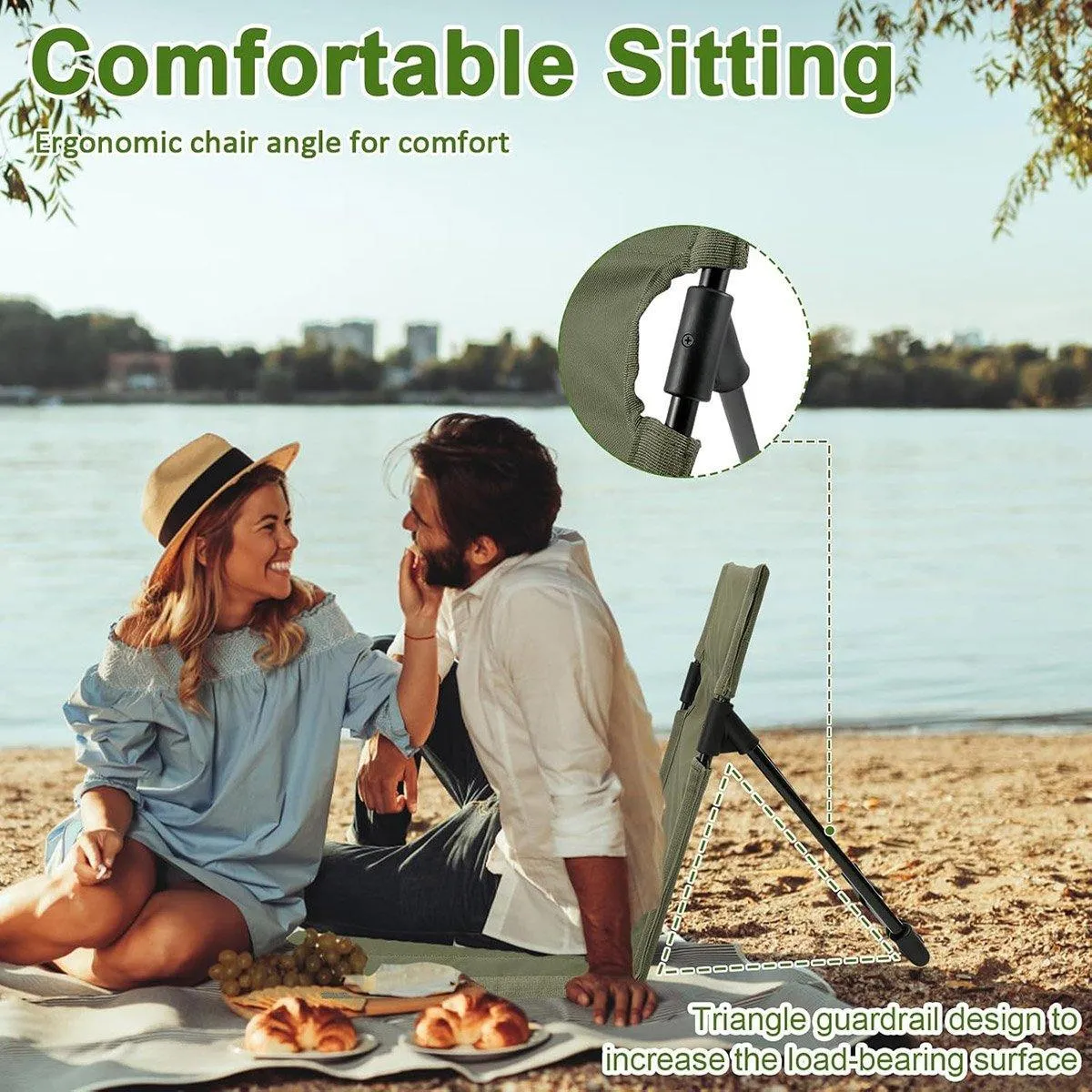 Folding Portable Camping Chair Lightweight Stool with Backrest Outdoor Bench