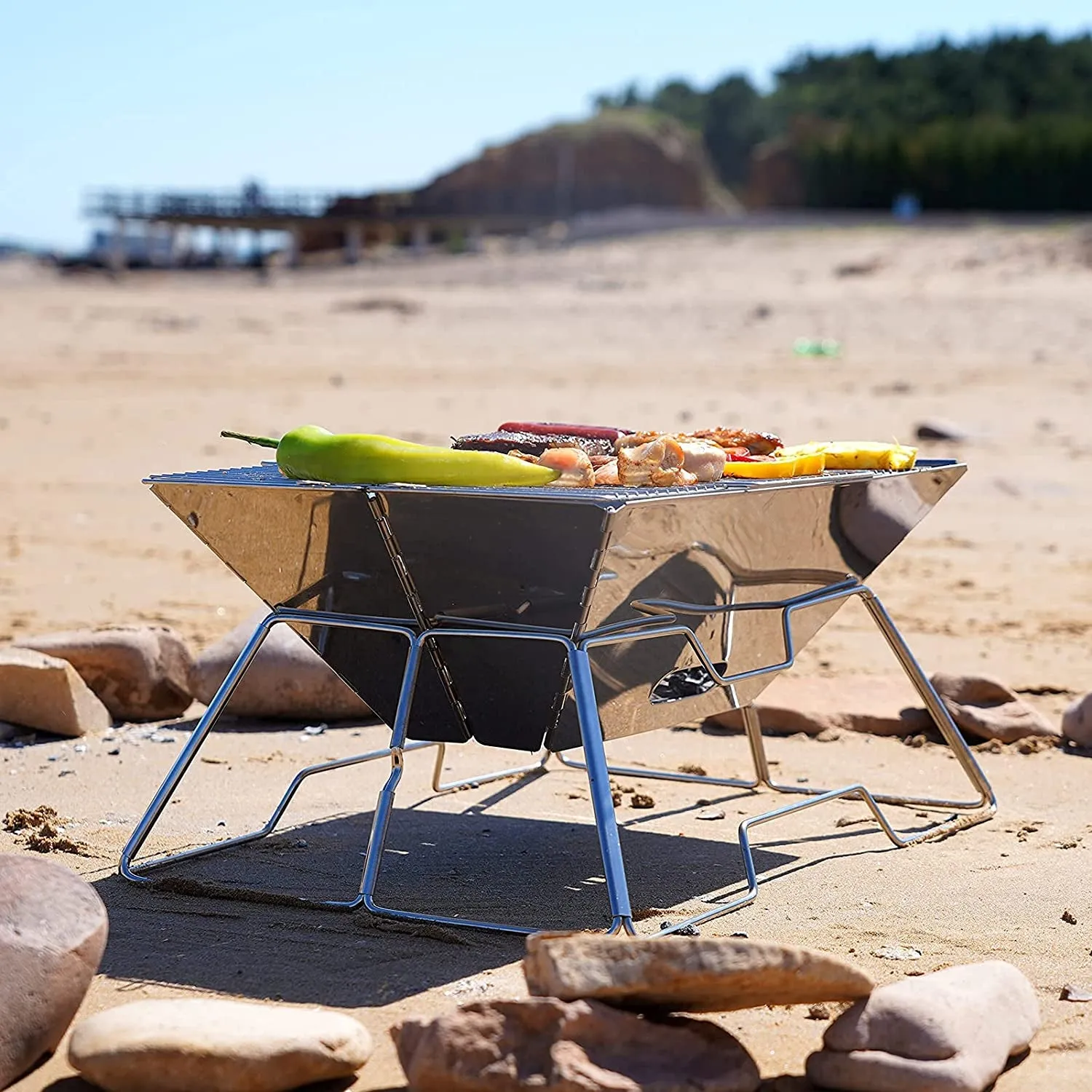 Folding Portable Wood Compact Customer-approved 304 Camping Bag Worldwide tracking Folding Premium Grill Fire Campfire Outdoor Camping Steel, Picnic BBQ Grill, Stove with Home Burner, Pit, Stainless outside for Carrying