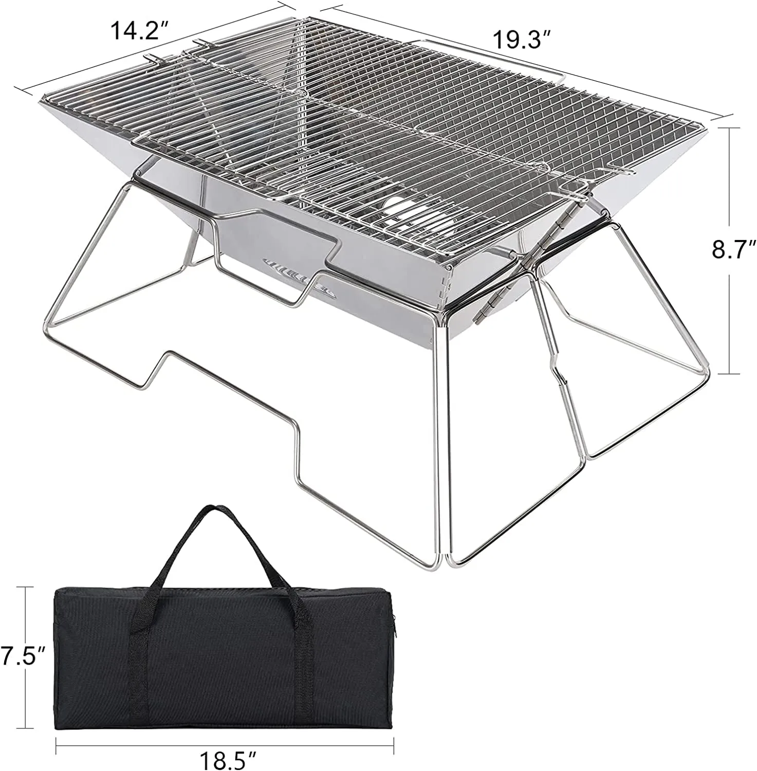Folding Portable Wood Compact Customer-approved 304 Camping Bag Worldwide tracking Folding Premium Grill Fire Campfire Outdoor Camping Steel, Picnic BBQ Grill, Stove with Home Burner, Pit, Stainless outside for Carrying