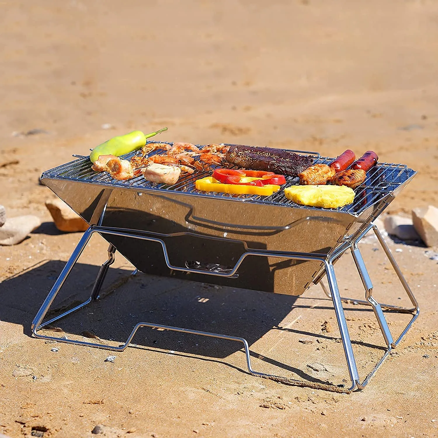 Folding Portable Wood Compact Customer-approved 304 Camping Bag Worldwide tracking Folding Premium Grill Fire Campfire Outdoor Camping Steel, Picnic BBQ Grill, Stove with Home Burner, Pit, Stainless outside for Carrying