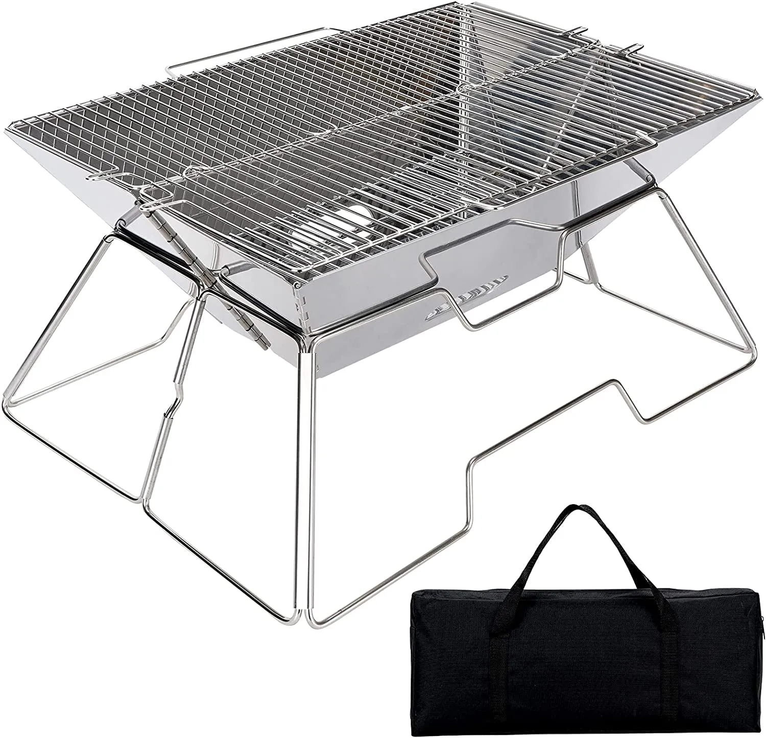 Folding Portable Wood Compact Customer-approved 304 Camping Bag Worldwide tracking Folding Premium Grill Fire Campfire Outdoor Camping Steel, Picnic BBQ Grill, Stove with Home Burner, Pit, Stainless outside for Carrying