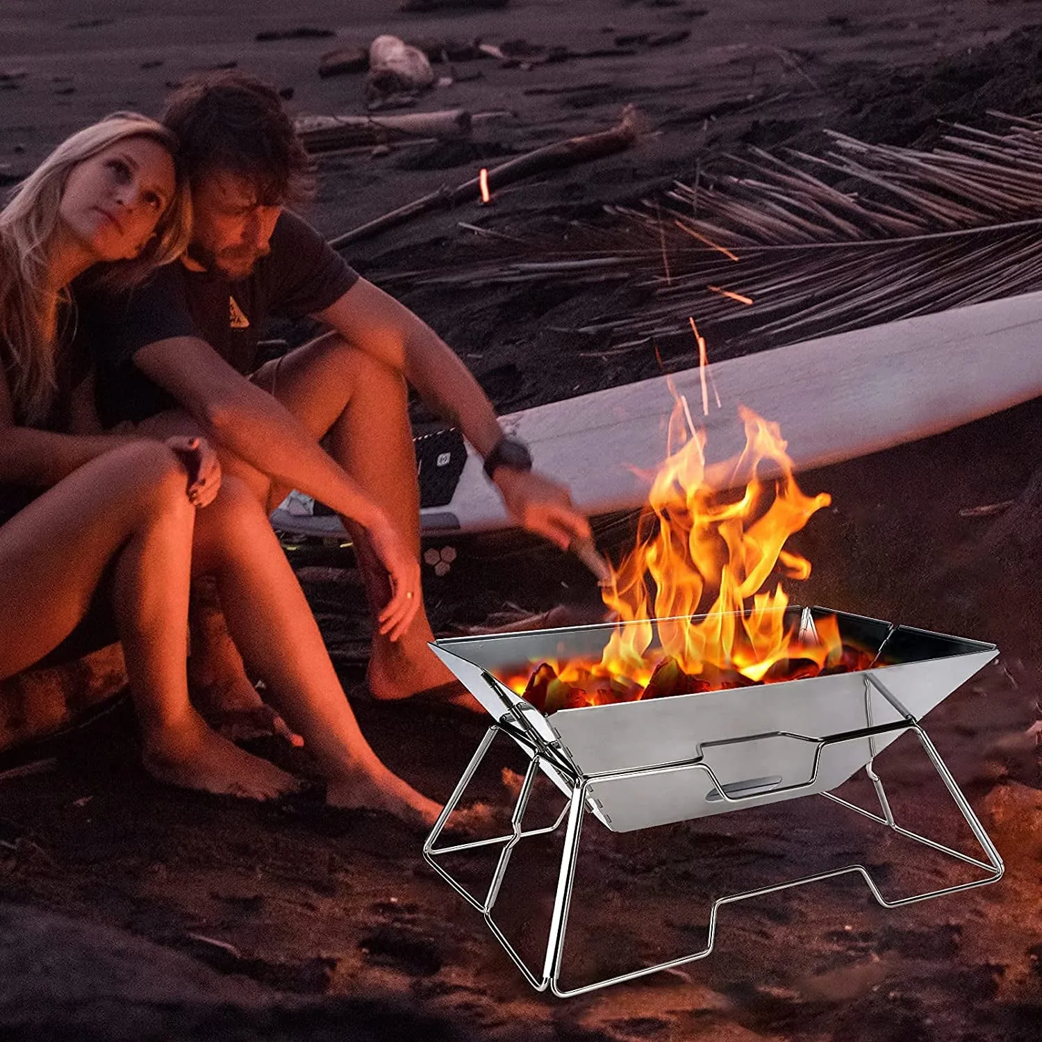 Folding Portable Wood Compact Customer-approved 304 Camping Bag Worldwide tracking Folding Premium Grill Fire Campfire Outdoor Camping Steel, Picnic BBQ Grill, Stove with Home Burner, Pit, Stainless outside for Carrying