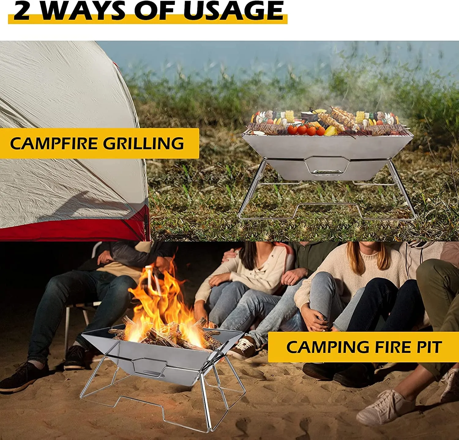 Folding Portable Wood Compact Customer-approved 304 Camping Bag Worldwide tracking Folding Premium Grill Fire Campfire Outdoor Camping Steel, Picnic BBQ Grill, Stove with Home Burner, Pit, Stainless outside for Carrying