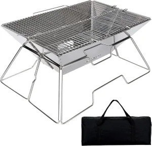 Folding Portable Wood Compact Customer-approved 304 Camping Bag Worldwide tracking Folding Premium Grill Fire Campfire Outdoor Camping Steel, Picnic BBQ Grill, Stove with Home Burner, Pit, Stainless outside for Carrying