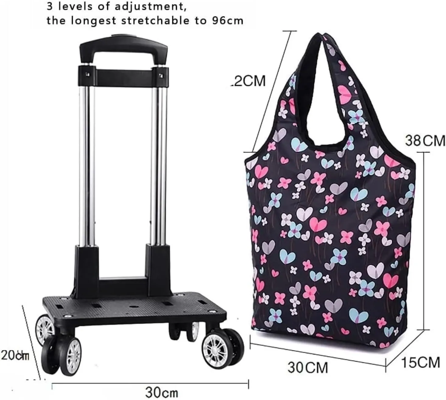 Folding Shopping Cart, Trolley Foldable Aluminum Alloy Shopping Cart Bag Detachable Heavy Duty 4 Wheels Trolley Bag Portable 2-in-1 Grocery Utility Carts(Yellow)