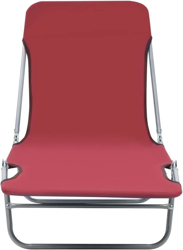 Folding Sun Loungers 2 pcs Steel and Fabric Redcamping Chairs Recliner Patio Tanning chairSuitable for Garden Courtyard