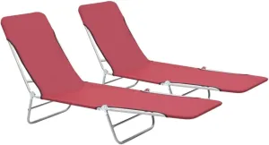 Folding Sun Loungers 2 pcs Steel and Fabric Redcamping Chairs Recliner Patio Tanning chairSuitable for Garden Courtyard