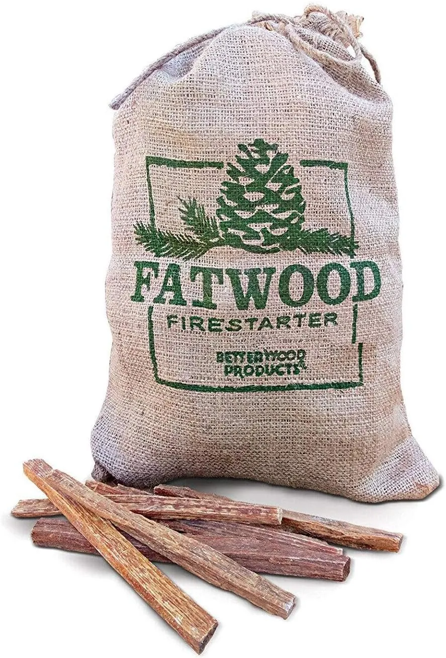 For BetterWood Products Fatwood Firestarter Natural Waterproof Burlap Bag, 4 Pounds