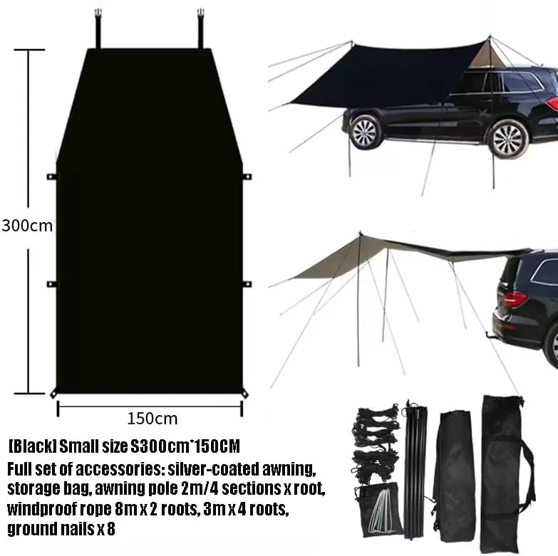 for Honda Ridgeline/Concerto/CR-X/CR-Z/Element/FR-V/Insight Camping Tarpaulin Car Awning Waterproof Hammock Rainproof Sunshade Rainproof Awning Outdoor,A Black-S