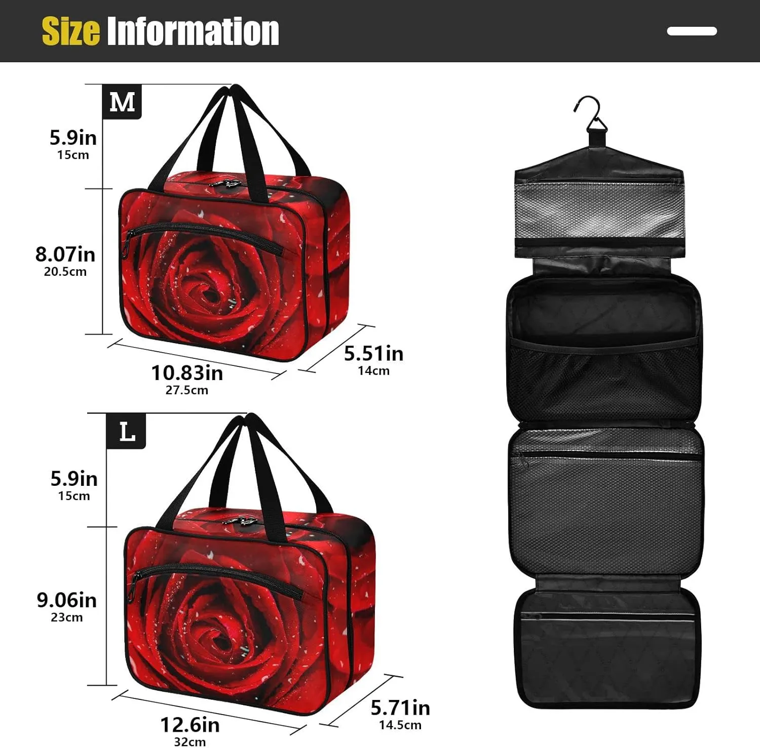 Fresh Red Rose Bud, The Petals of Red Roses with Water Women's Portable Makeup Bag with Handle Cosmetic Bag, Twill Cloth Travel Cosmetic Bag, Polyester Toiletry Bag for Women L Size