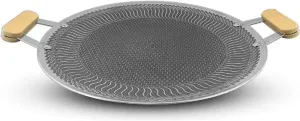 Frying Pan Non-Stick Round Baking Pan, Korean BBQ Grill Pan with Wood Handle, for Indoor Outdoor Stovetop Grilling, Frying, Sauteing,38cm
