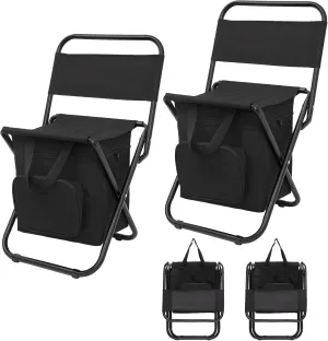FUNDANGO Small Fishing Chair with Cooler Bag, Lightweight Camping Chair Compact Fishing Stool with Backrest for RV Hiking Travel, Hunting, Ice Fishing Gifts Gear for Men