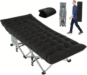 FUNNy elf 75" Portable Folding Camping Bed with Sponge Cushion & Carrying Bag, Oxford Cloth Portable Travel Camping Bed, Heavy Duty Travel Sleeping Bed for Outdoor, Beach, Home